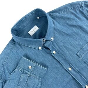 Figaret Paris Shirt Mens XXL Blue Chambray Long Sleeve Button Down Casual Pocket